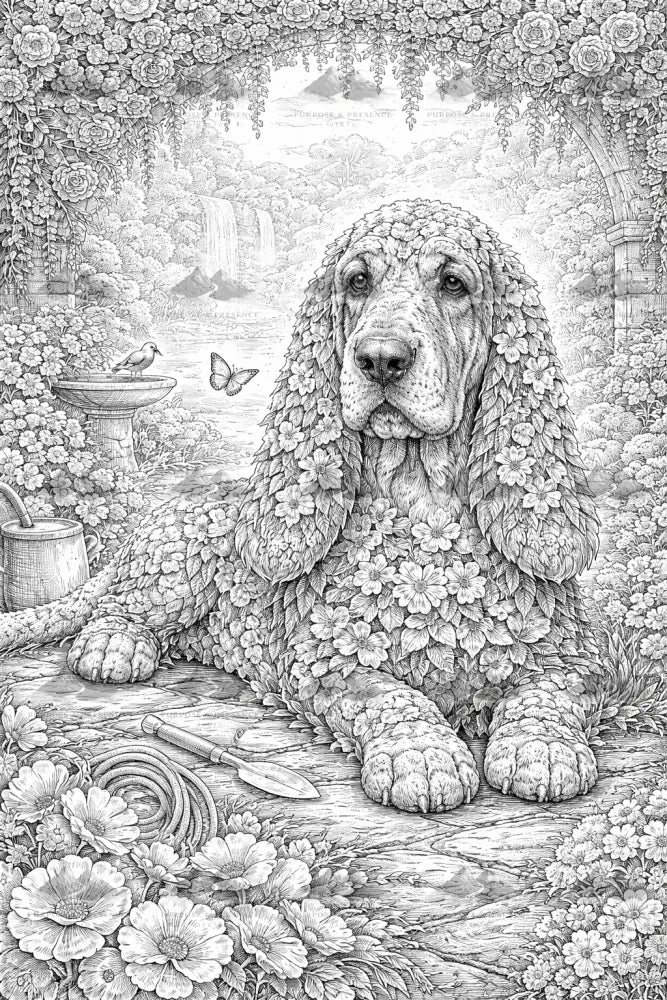 Basset Hound Botanimal, Coloring Page Digital Download