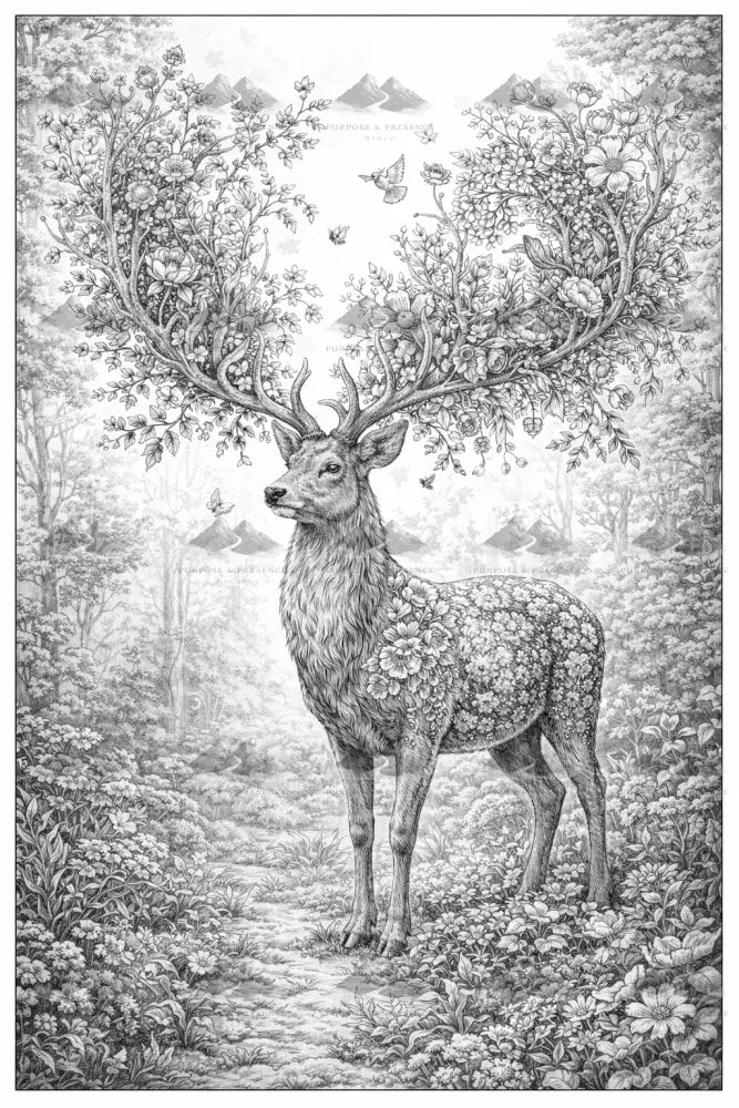 Deer Botanimal, Coloring Page Digital Download
