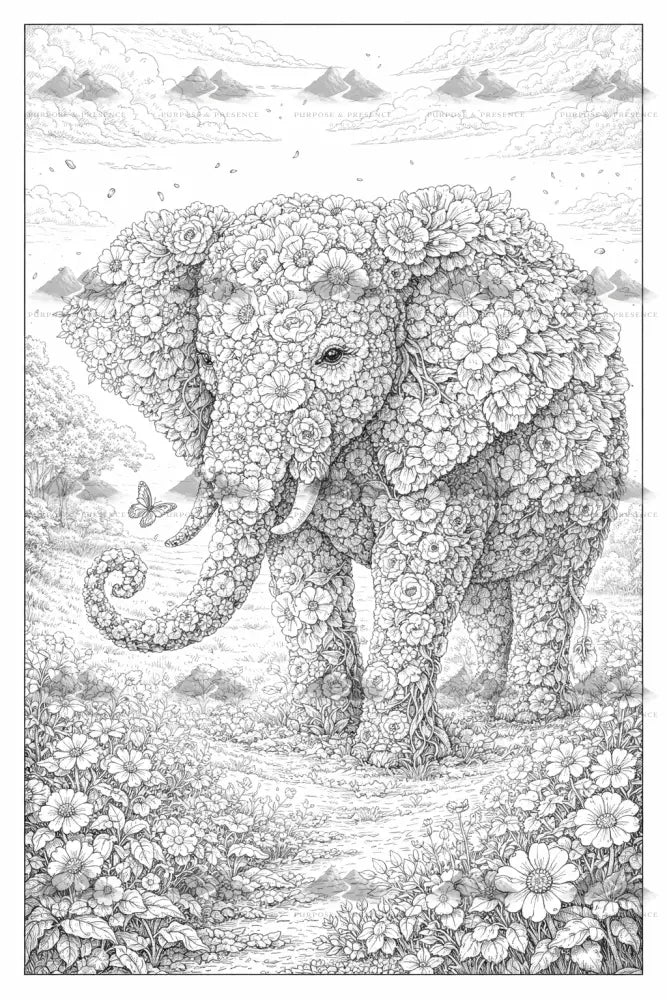 Elephant Botanimal, Coloring Page Digital Download