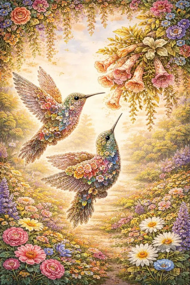 Hummingbirds Botanimal — Digital Poster - Purpose And Presence Digio
