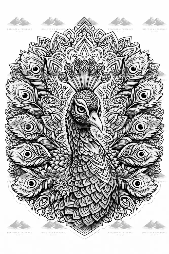 Peacock Mandimal, Coloring Page Digital Coloring Page