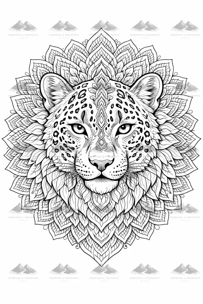 Snow Leopard Mandimal, Coloring Page Digital Coloring Page