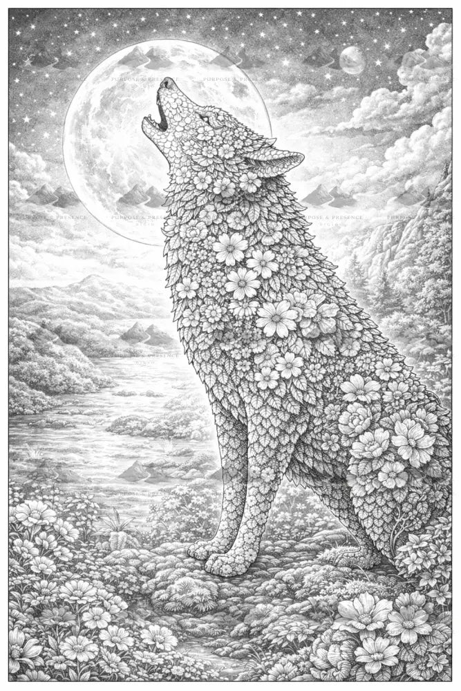 Wolf Botanimal, Coloring Page Digital Download